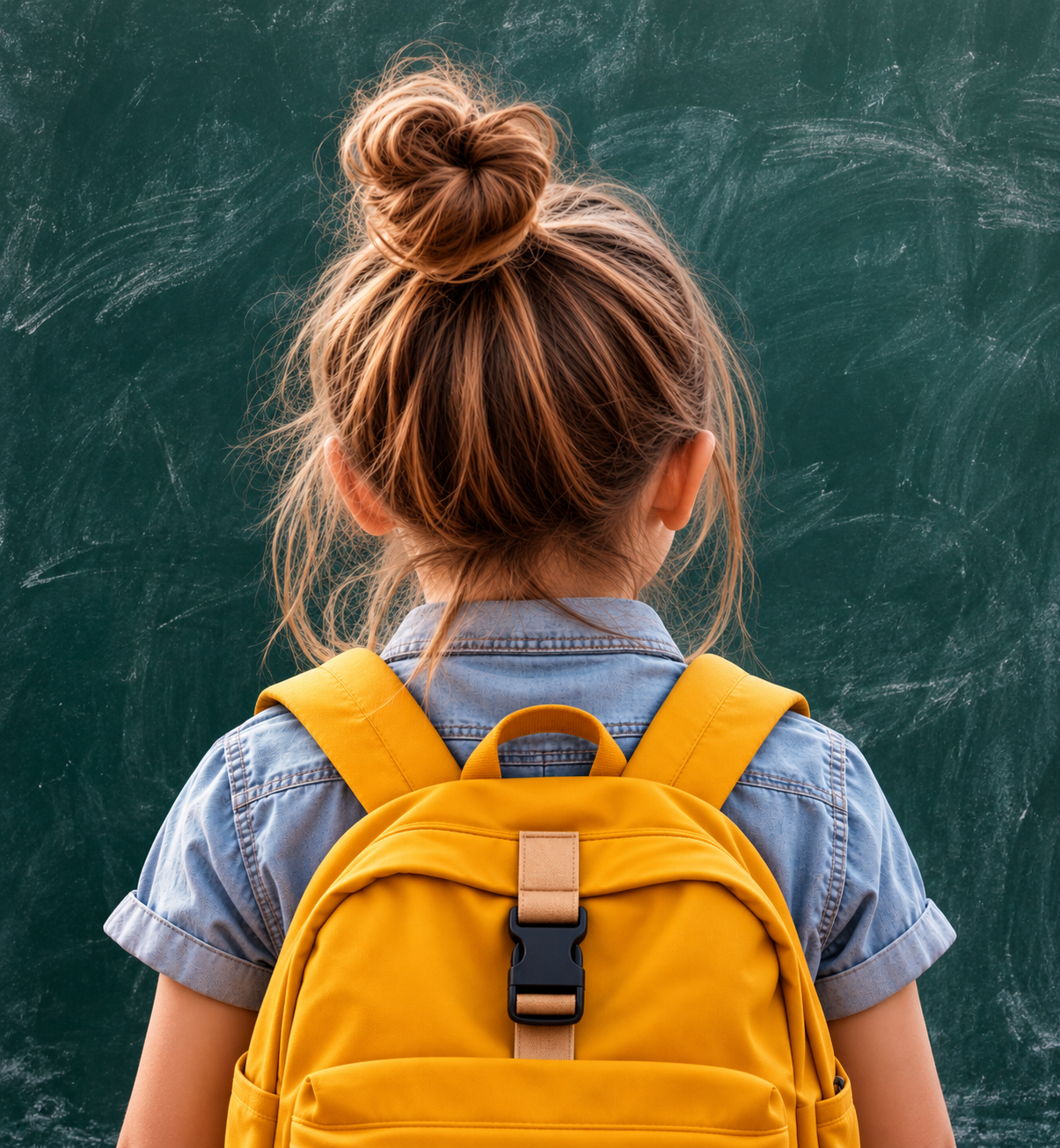 Niña ante la pizarra verde
